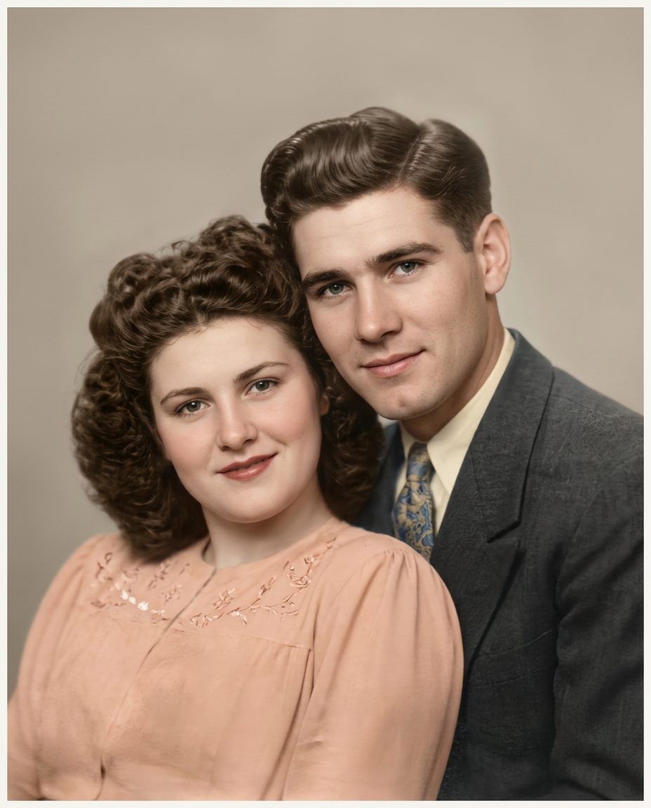 The same portrait restored and colourised